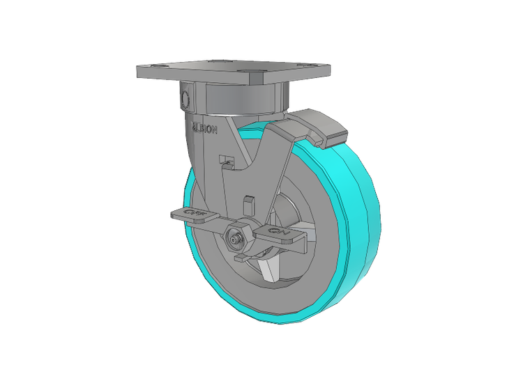 120 Series Top Plate Swivel Caster with 6 x 2 Grey Tread on Grey Polypropylene Core XA - Polyurethane (Polypropylene Core) - Prevenz Antimicrobial Wheel and Stainless Steel Face Brake