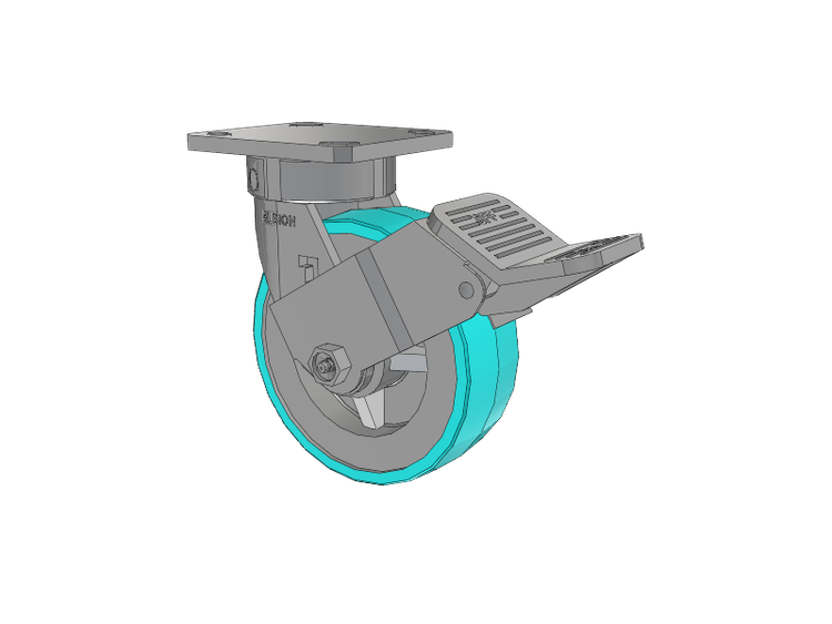 120 Series Top Plate Swivel Caster with 6 x 2 Grey Tread on Grey Polypropylene Core XA - Polyurethane (Polypropylene Core) - Prevenz Antimicrobial Wheel and Stainless Steel Face Brake