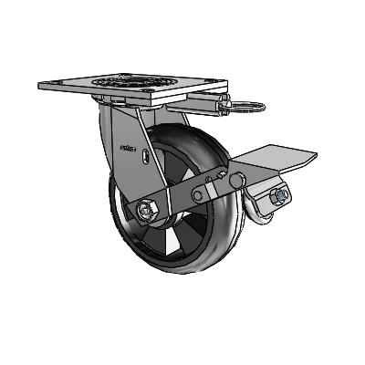 4 Series 2 Inch Wide Top Plate Swivel Caster Caster with 6 x 2 Trans-forma LT (Round) Wheel and Tread Lock Brake