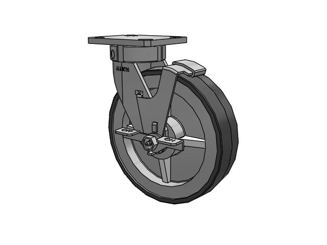 120 Series Top Plate Swivel Caster with 8 x 2 Grey Tread on Grey Polypropylene Core XA - Polyurethane (Polypropylene Core) Wheel and Stainless Steel Face Brake