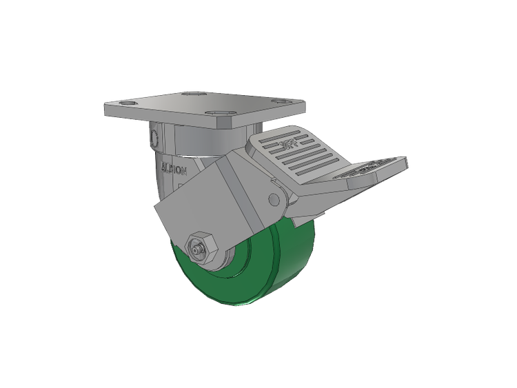 120 Series Top Plate Swivel Caster with 4 x 2 Green Polyurethane XI - X-treme Solid Polyurethane Wheel and Stainless Steel Face Brake
