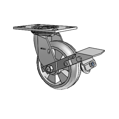 4 Series 2 Inch Wide Top Plate Swivel Caster Caster with 6 x 2 Trans-forma (Round) Wheel and Tread Lock Brake