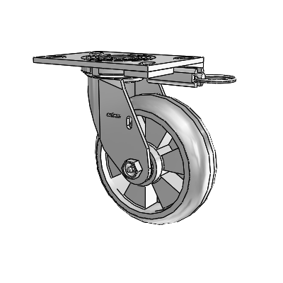 Roulette pivotante de la série 4, à plaque supérieure de 2 pouces de large, équipée d'une roue Trans-forma (ronde) de 6 x 2