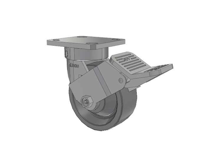 120 Series Top Plate Swivel Caster with 5 x 2 Grey Polyurethane XP - X-treme Plus Solid Polyurethane Wheel and Stainless Steel Face Brake