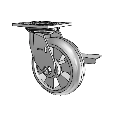 Roulette pivotante de la série 4 avec plaque supérieure de 2 pouces de large, équipée d'une roue Trans-forma HD (ronde) de 6 x 2 et d'un frein à blocage latéral