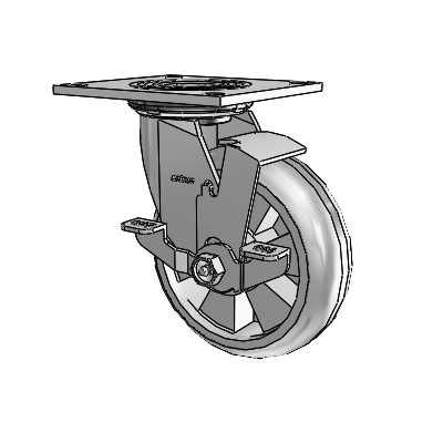 Roulette pivotante de la série 4, à plaque supérieure de 2 pouces de large, équipée d'une roue Trans-forma HD (ronde) de 6 x 2 et d'un frein de blocage supérieur