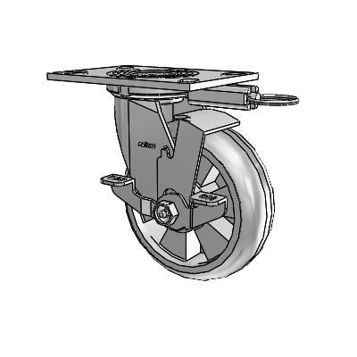 Roulette pivotante de la série 4, à plaque supérieure de 2 pouces de large, équipée d'une roue Trans-forma HD (ronde) de 6 x 2 et d'un frein de blocage supérieur