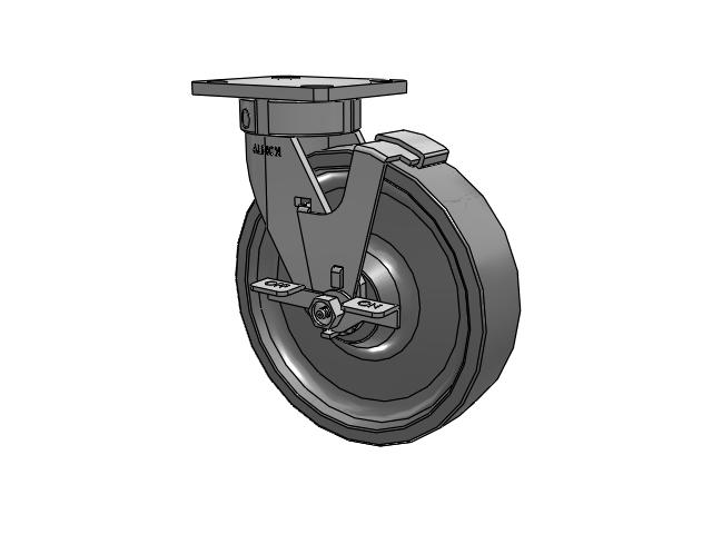 120 Series Top Plate Swivel Caster with 8 x 2 Grey Polyurethane XP - X-treme Plus Solid Polyurethane Wheel and Stainless Steel Face Brake