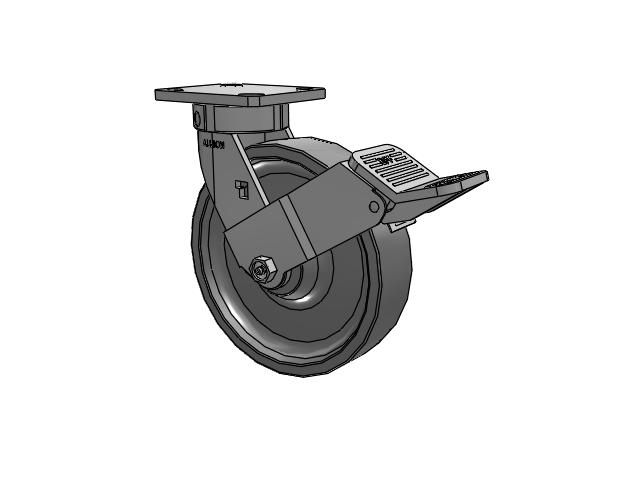 120 Series Top Plate Swivel Caster with 8 x 2 Grey Polyurethane XP - X-treme Plus Solid Polyurethane Wheel and Stainless Steel Face Brake