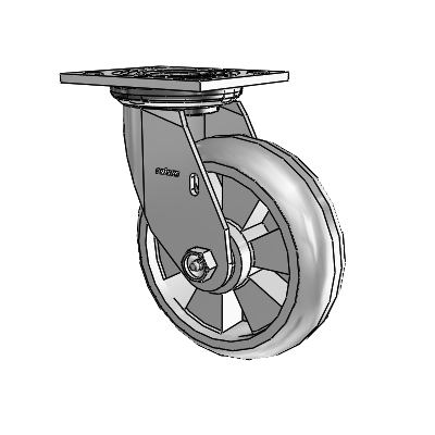 Roulette pivotante de la série 4, plaque supérieure de 2 pouces de large, équipée d'une roue Trans-forma HD (ronde) de 6 x 2