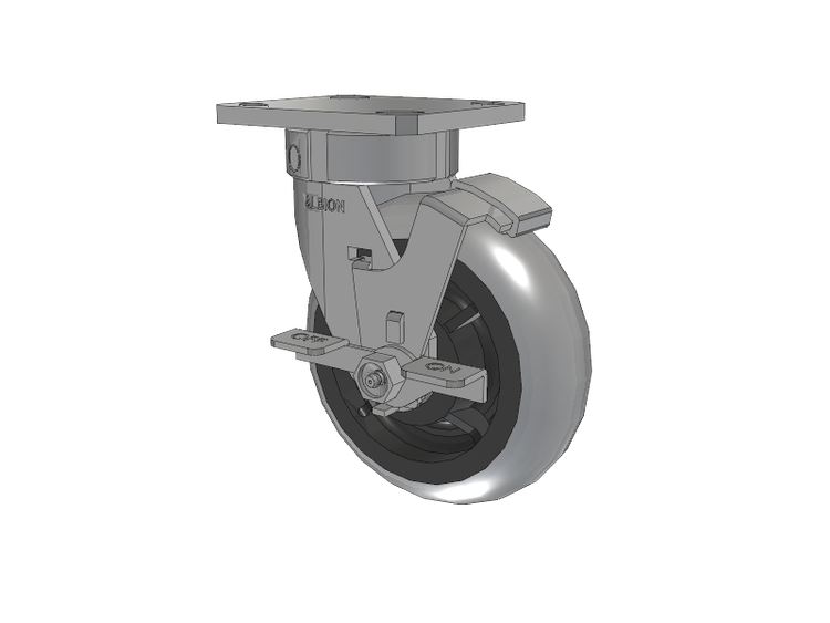 120 Series Top Plate Swivel Caster with 6 x 2 Grey Tread on Grey Core XP - X-treme Plus Solid Polyurethane Wheel and Stainless Steel Face Brake