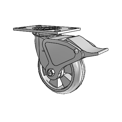 4 Series 2 Inch Wide Top Plate Swivel Caster Caster with 6 x 2 Trans-forma HD (Round) Wheel and Total Lock Brake