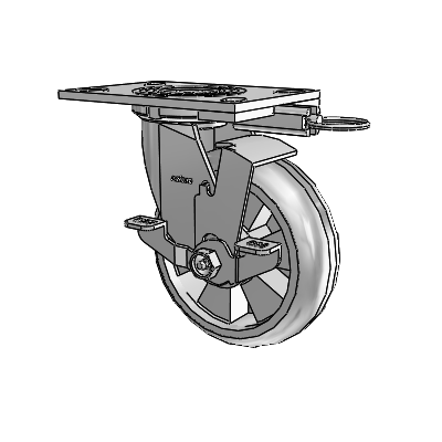 Roulette pivotante de la série 4, à plaque supérieure de 2 pouces de large, équipée d'une roue Trans-forma HD (ronde) de 6 x 2 et d'un frein de blocage supérieur