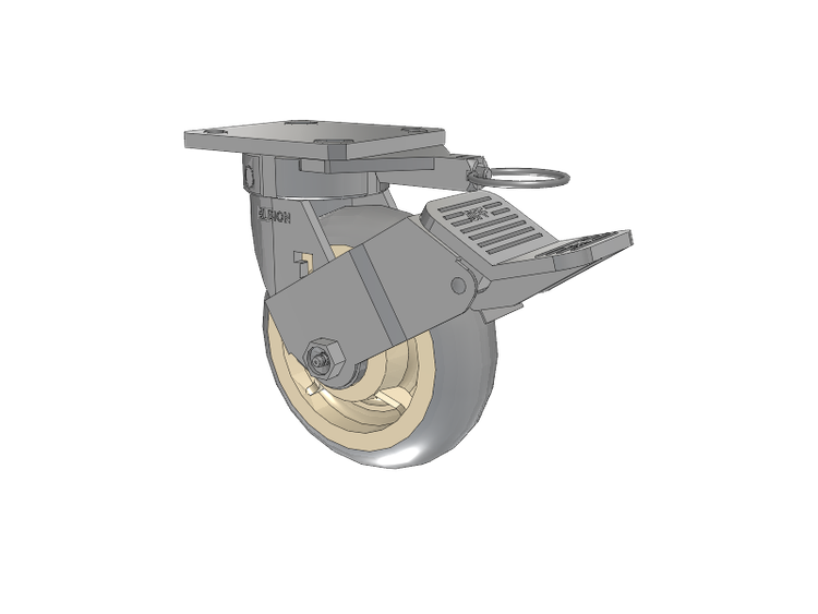 120 Series Top Plate Swivel Caster with 6 x 2 Grey Tread on Grey Core XR - X-tra Soft Rubber (Round) - Prevenz Antimicrobial Wheel and Stainless Steel Face Brake