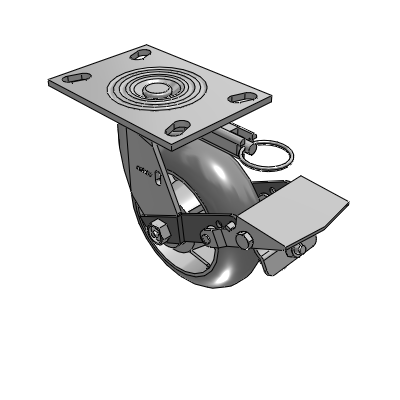 4 Series 2 Inch Wide Top Plate Swivel Caster with 6 x 2 Performa Rubber (Round) Wheel and Tread Lock Brake