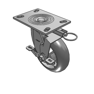 4 Series 2 Inch Wide Top Plate Swivel Caster with 6 x 2 Performa Rubber (Round) Wheel and Top Lock Brake