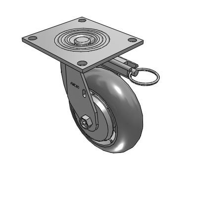Roulette pivotante de la série 4 avec plaque supérieure de 2 pouces de large et roue en caoutchouc Performa (ronde) de 6 x 2