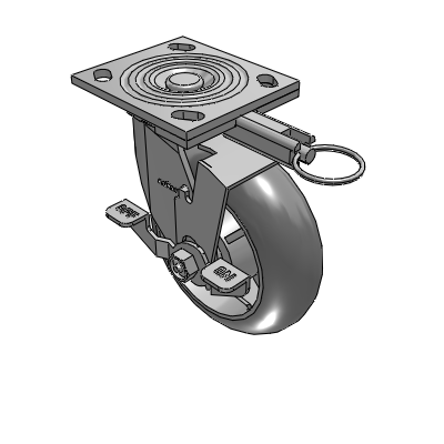 4 Series 2 Inch Wide Top Plate Swivel Caster with 6 x 2 Performa Rubber (Round) Wheel and Top Lock Brake