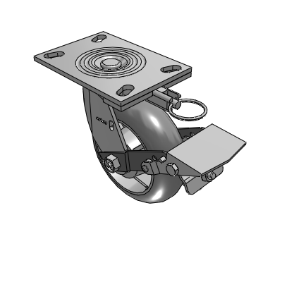 4 Series 2 Inch Wide Top Plate Swivel Caster with 6 x 2 Performa Rubber (Round) Wheel and Tread Lock Brake
