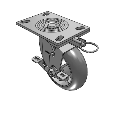 4 Series 2 Inch Wide Top Plate Swivel Caster with 6 x 2 Performa Rubber (Round) Wheel and Top Lock Brake