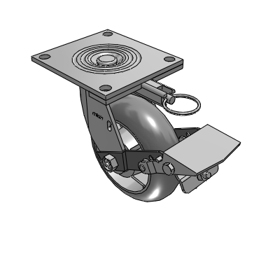 4 Series 2 Inch Wide Top Plate Swivel Caster with 6 x 2 Performa Rubber (Round) Wheel and Tread Lock Brake