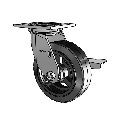 4 Series 2 Inch Wide Top Plate Swivel Caster Caster with 6 x 2 MR - Moldon Rubber (Cast Iron Core) Wheel and Side Lock Brake