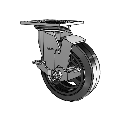4 Series 2 Inch Wide Top Plate Swivel Caster Caster with 6 x 2 MR - Moldon Rubber (Cast Iron Core) Wheel and Top Lock Brake