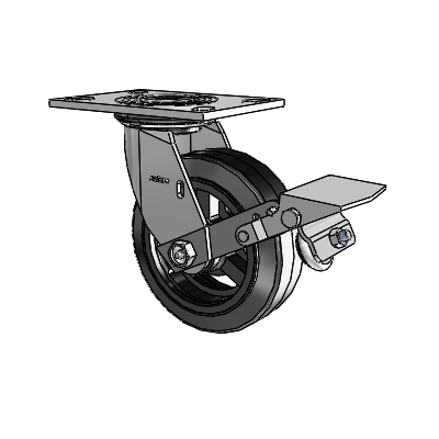 4 Series 2 Inch Wide Top Plate Swivel Caster Caster with 6 x 2 MR - Moldon Rubber (Cast Iron Core) Wheel and Tread Lock Brake