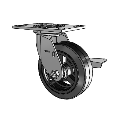 4 Series 2 Inch Wide Top Plate Swivel Caster Caster with 6 x 2 MR - Moldon Rubber (Cast Iron Core) Wheel and Side Lock Brake