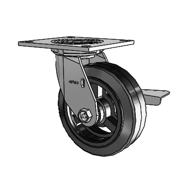 4 Series 2 Inch Wide Top Plate Swivel Caster Caster with 6 x 2 MR - Moldon Rubber (Cast Iron Core) Wheel and Side Lock Brake