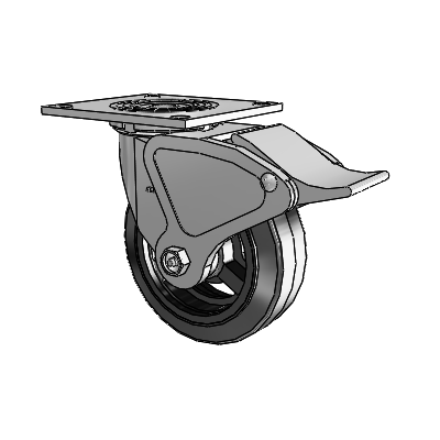4 Series 2 Inch Wide Top Plate Swivel Caster Caster with 6 x 2 MR - Moldon Rubber (Cast Iron Core) Wheel and Total Lock Brake