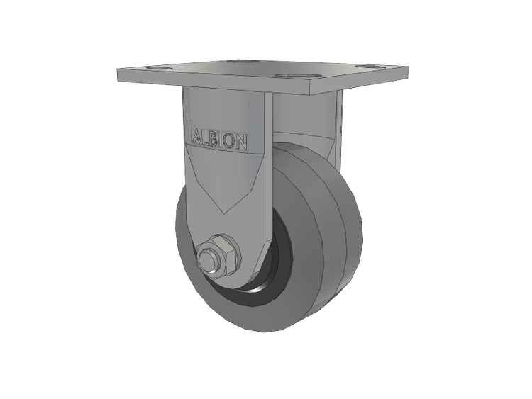 120 Series Top Plate Rigid Caster with 4 x 2 Grey Tread on Grey Core XS - Performa X-tra Soft Rubber (Flat) - Prevenz Antimicrobial Wheel