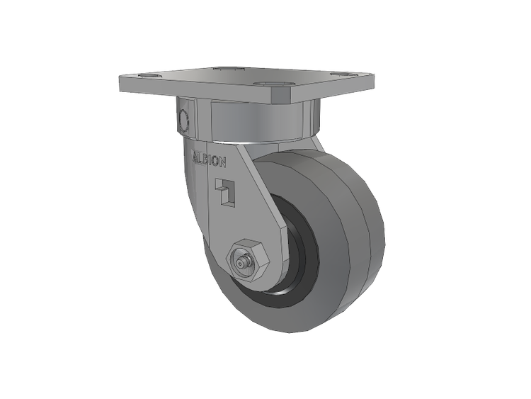 120 Series Top Plate Swivel Caster with 4 x 2 Grey Tread on Grey Core XS - Performa X-tra Soft Rubber (Flat) - Prevenz Antimicrobial Wheel