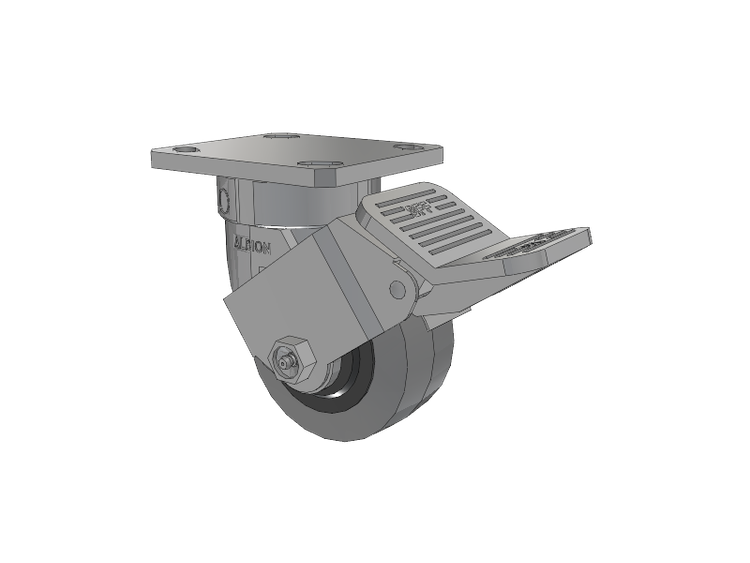 120 Series Top Plate Swivel Caster with 4 x 2 Grey Tread on Grey Core XS - Performa X-tra Soft Rubber (Flat) - Prevenz Antimicrobial Wheel and Stainless Steel Face Brake