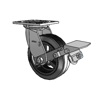 4 Series 2 Inch Wide Top Plate Swivel Caster with 6 x 2 MR - Moldon Rubber (Cast Iron Core) Wheel and Tread Lock Brake