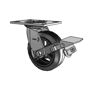 4 Series 2 Inch Wide Top Plate Swivel Caster with 6 x 2 MR - Moldon Rubber (Cast Iron Core) Wheel and Tread Lock Brake
