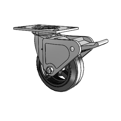 4 Series 2 Inch Wide Top Plate Swivel Caster with 6 x 2 MR - Moldon Rubber (Cast Iron Core) Wheel and Tech Lock Brake