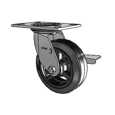 4 Series 2 Inch Wide Top Plate Swivel Caster with 6 x 2 MR - Moldon Rubber (Cast Iron Core) Wheel and Side Lock Brake