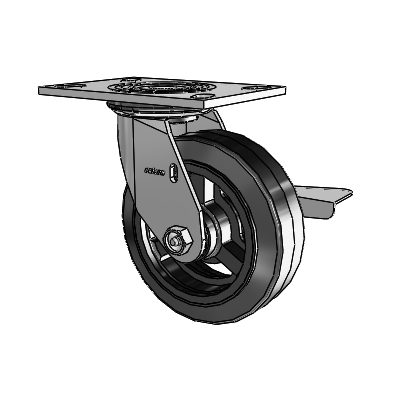 4 Series 2 Inch Wide Top Plate Swivel Caster with 6 x 2 MR - Moldon Rubber (Cast Iron Core) Wheel and Side Lock Brake