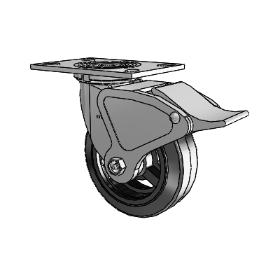 4 Series 2 Inch Wide Top Plate Swivel Caster with 6 x 2 MR - Moldon Rubber (Cast Iron Core) Wheel and Total Lock Brake