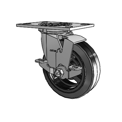 4 Series 2 Inch Wide Top Plate Swivel Caster with 6 x 2 MR - Moldon Rubber (Cast Iron Core) Wheel and Top Lock Brake