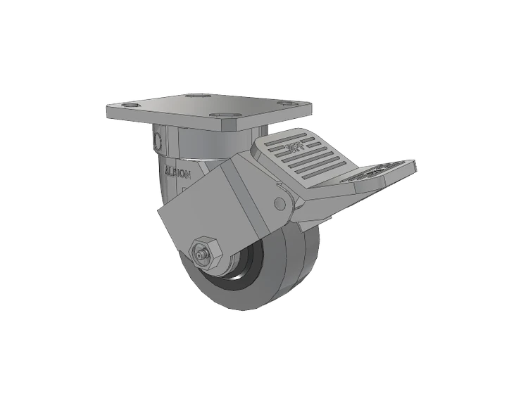 120 Series Top Plate Swivel Caster with 4 x 2 Grey Tread on Grey Core XS - Performa X-tra Soft Rubber (Flat) - Prevenz Antimicrobial Wheel and Stainless Steel Face Brake