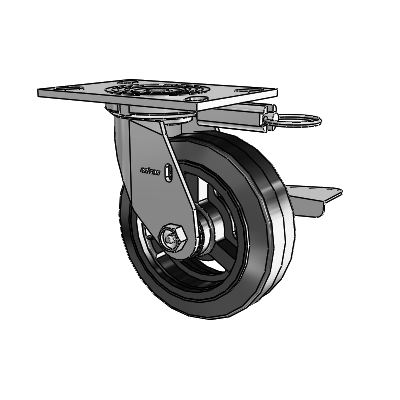 4 Series 2 Inch Wide Top Plate Swivel Caster with 6 x 2 MR - Moldon Rubber (Cast Iron Core) Wheel and Side Lock Brake