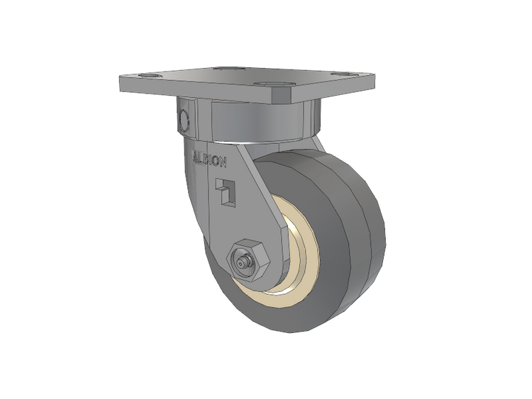 120 Series Top Plate Swivel Caster with 4 x 2 Grey Tread on Grey Core XS - X-tra Soft Rubber (Flat) - Prevenz Antimicrobial Wheel