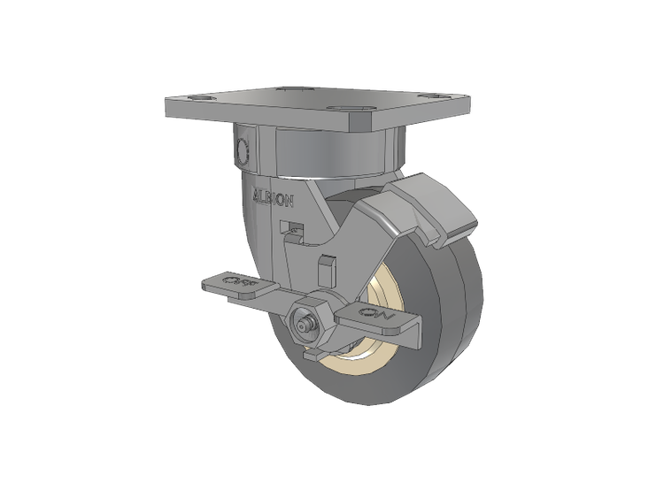 120 Series Top Plate Swivel Caster with 4 x 2 Grey Tread on Grey Core XS - X-tra Soft Rubber (Flat) - Prevenz Antimicrobial Wheel and Stainless Steel Face Brake