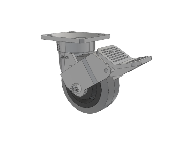 120 Series Top Plate Swivel Caster with 5 x 2 Grey Tread on Grey Core XS - Performa X-tra Soft Rubber (Flat) - Prevenz Antimicrobial Wheel and Stainless Steel Face Brake