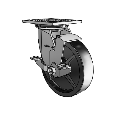 4 Series 1 1/2" Casters Top Plate Swivel Zinc with 6 x 1.5 Polyolefin Wheel and Top Lock Brake