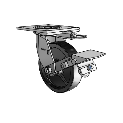 4 Series 1 1/2" Casters Top Plate Swivel Zinc with 6 x 1.5 Polyolefin Wheel and Tread Lock Brake