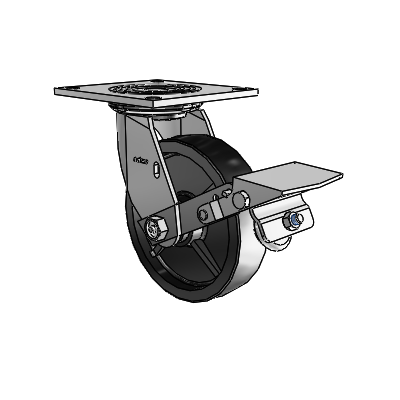 4 roulettes de la série 1 de 1 1/2", à plaque supérieure pivotante en zinc, avec roue en polyoléfine de 6 x 1,5 et frein à blocage de la bande de roulement