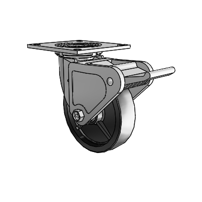 4 roulettes de la série 1 de 1 1/2", à plaque supérieure pivotante en zinc, avec roue en polyoléfine de 6 x 1,5 et frein Tech Lock
